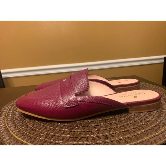 Kate Spade Caelyn 2 Pebbled Leather Flat Loafer Mules Blackberry Preserves 8.5B - Picture 5 of 8